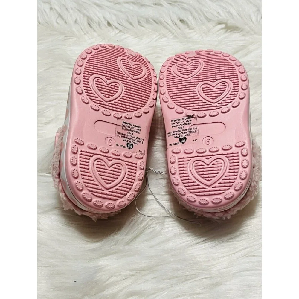 Stepping Stones Toddler Size 6 Pink Faux Fur Lined Clogs Sandals Shoes Hearts